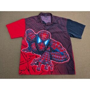 Vintage Men's L Marvel Hawian Spider-Man  Button Up Short Sleeve Shirt Y2K #271